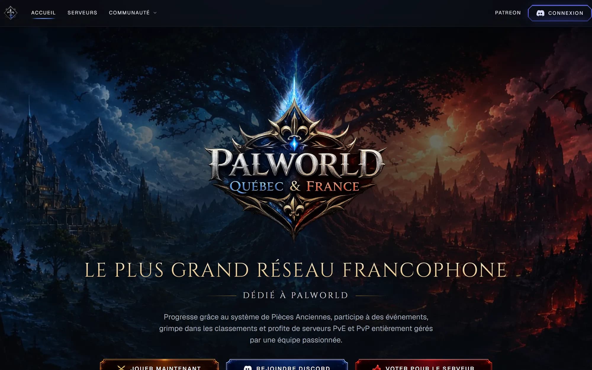 Page d'accueil de Palworld Québec & France