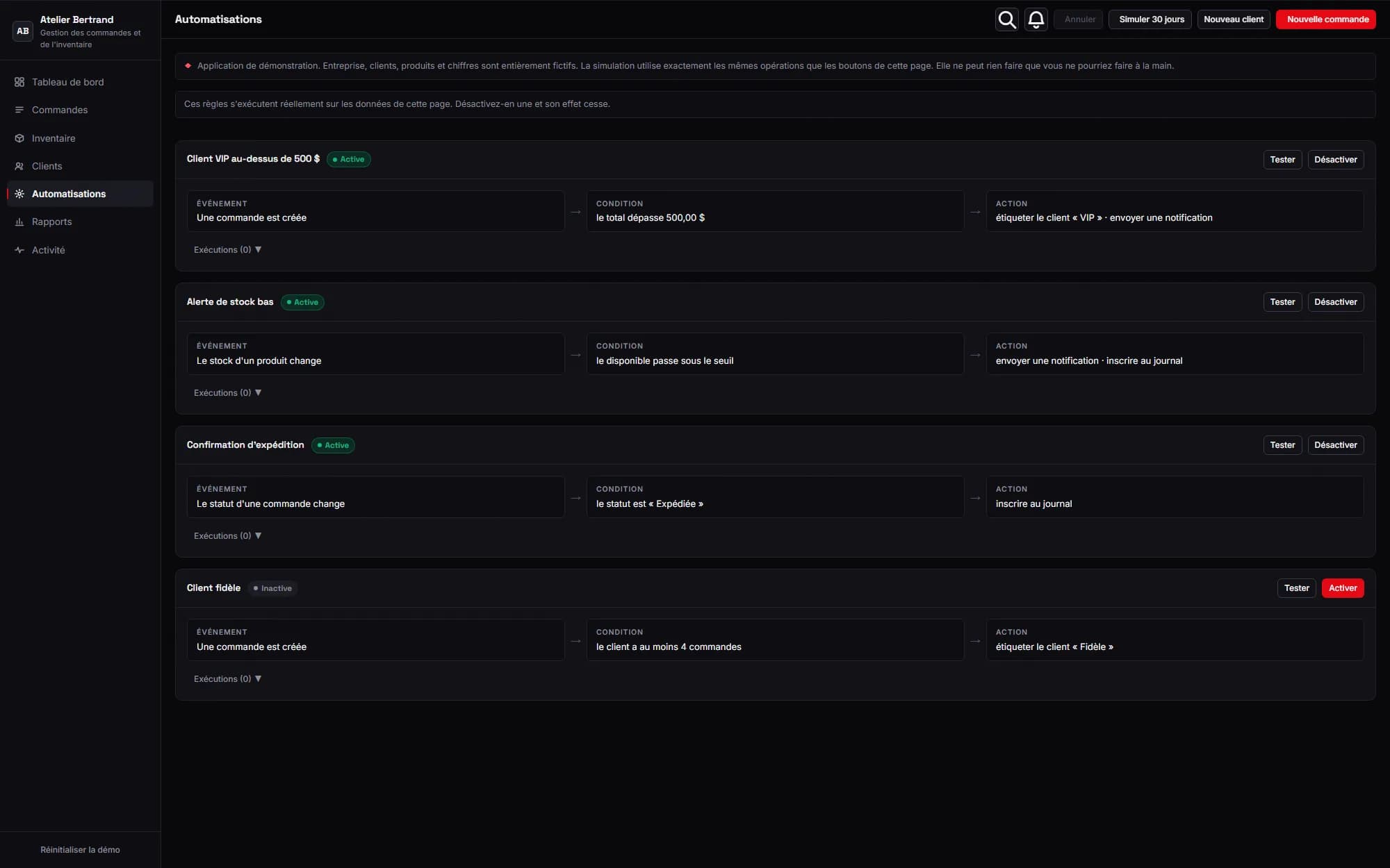 Automation rules: event, condition and action