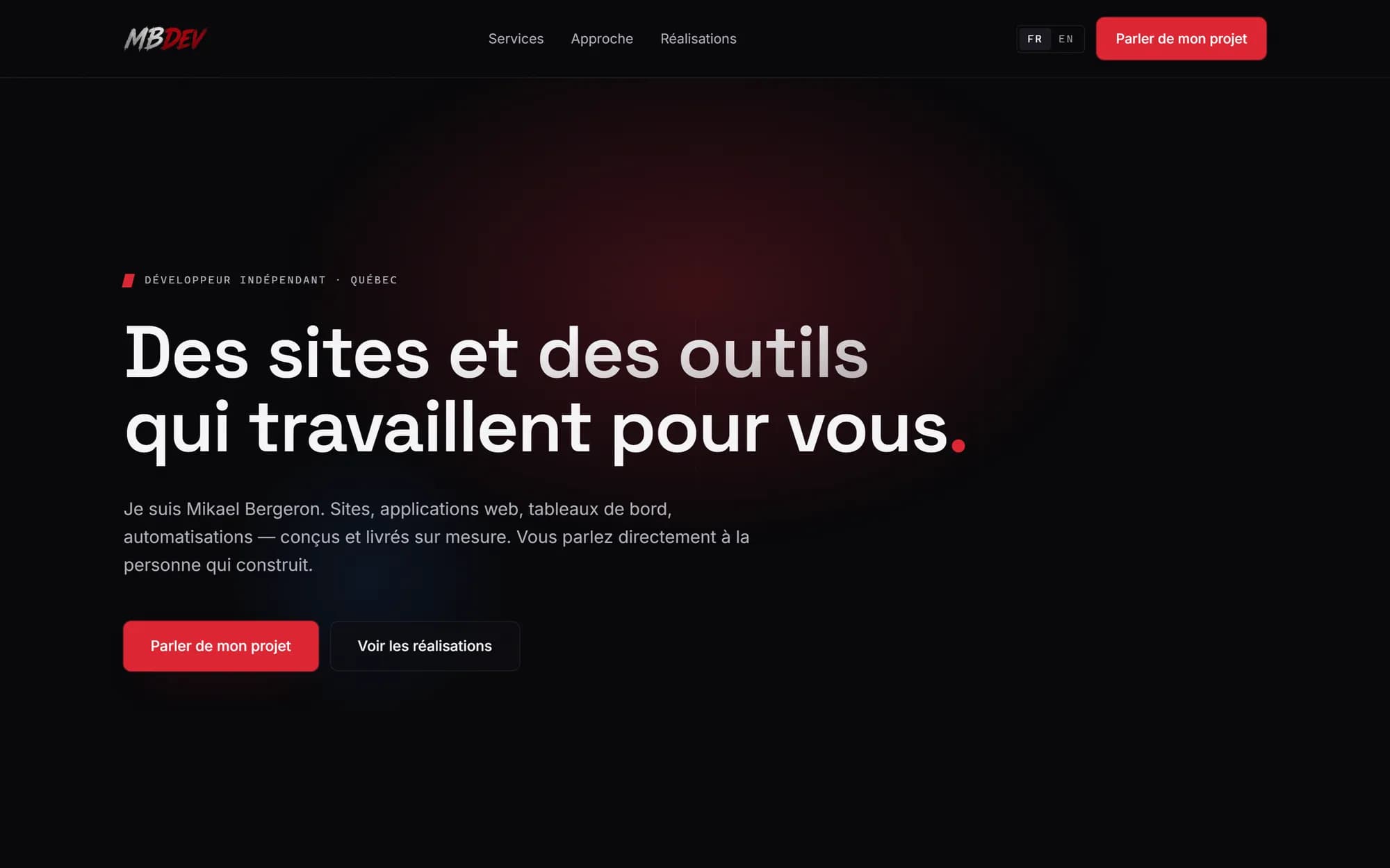 Page d'accueil du site MBDev