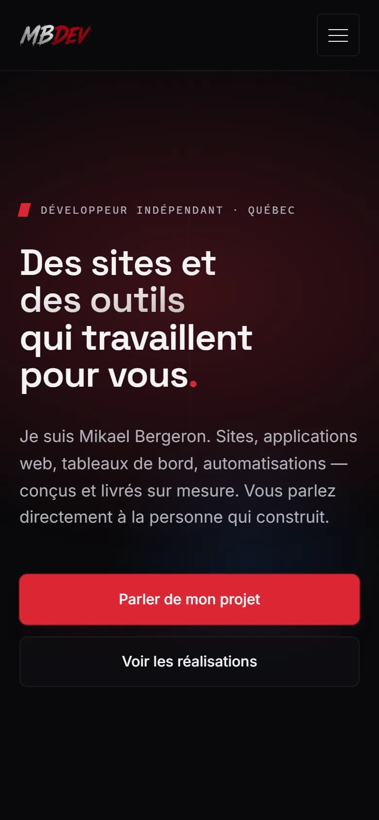 Le site MBDev sur téléphone